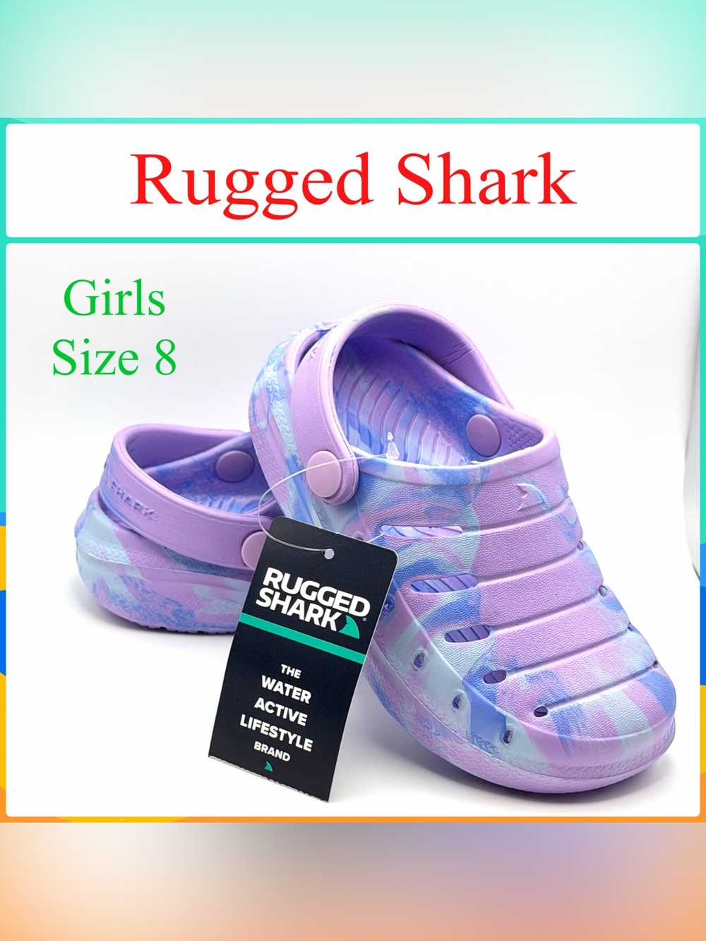 NWT New RUGGED SHARK Purple Swirl Swivel Strap EVA Clogs Girls Size 8